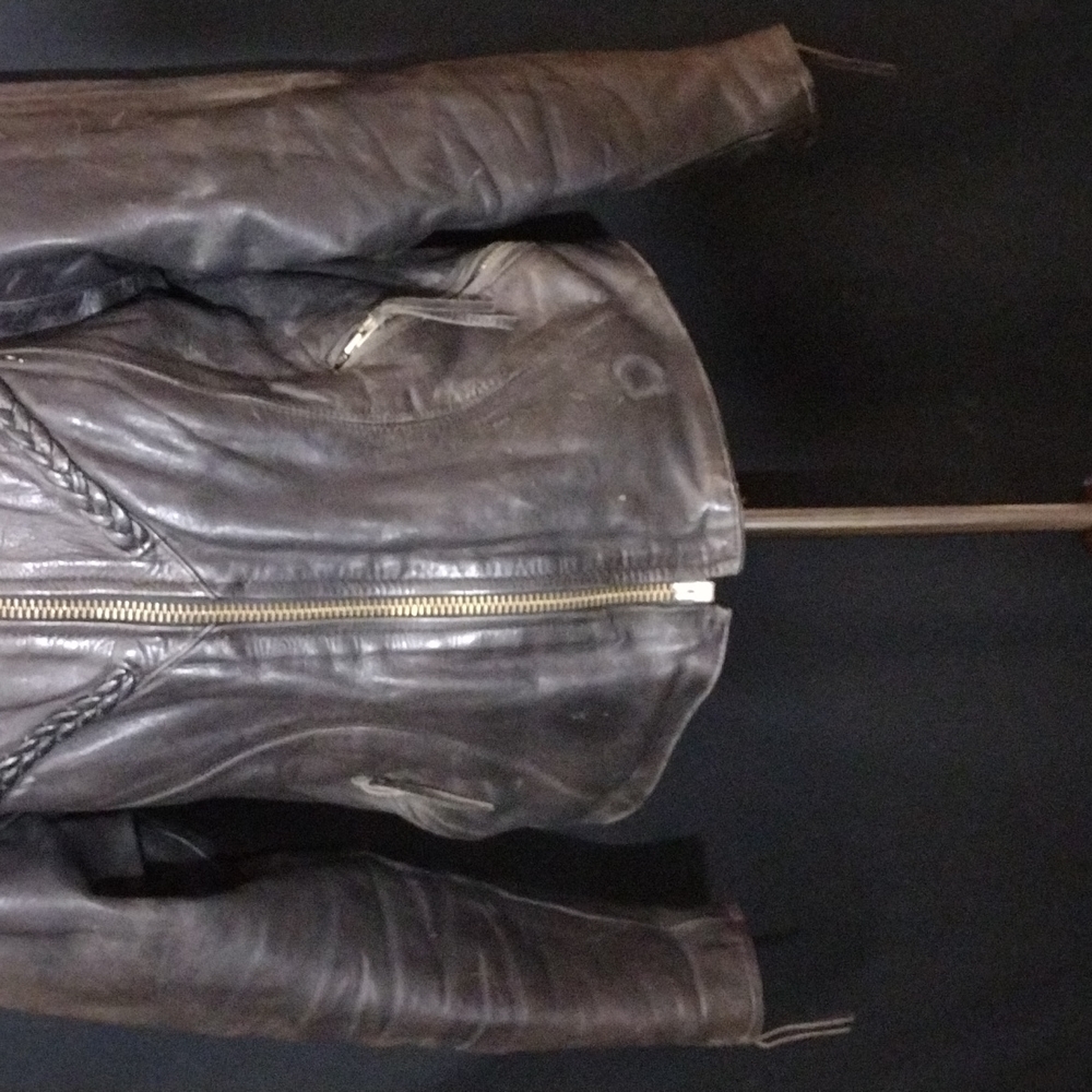 Vintage Unik Ultra Real Leather Gray Jacket, Zipper Pockets&Sleeve Openings Sz L - Picture 3 of 9